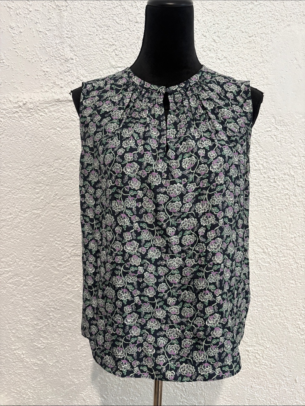 Rebecca Taylor Silk Floral Keyhole Slate Blue Shell Top